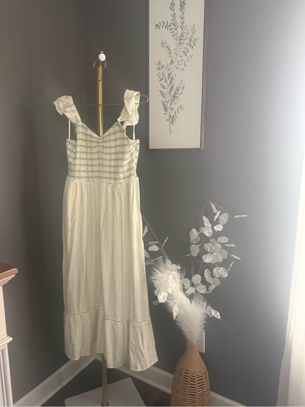 Market & Spruce Cream Maxi Dress with Smocked Bodice and Ruffle Straps